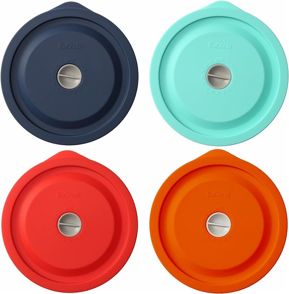 Silicone Storage Cover Lids Replacement for Pyrex 7201-PC 4 Cup Glass Bowls and Anchor Hocking Round Containers 4 Pack, Colorful