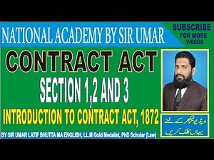 CONTRACT ACT, LECTURE 1, SECTION 1,2 AND 3, INTRODUCTION TO CONTRACT ACT, 1872