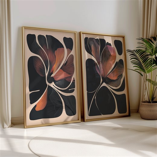 Abstract Botanical Art Floral Print Set of 2 Modern Floral Wall Art Botanical Bedroom Prints Modern Living Room Art Mid Century Home Decor - Etsy