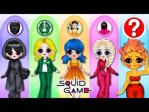 Elsa Princess, Wednesday and Friends into Squid Game 🌈 Paper DIY