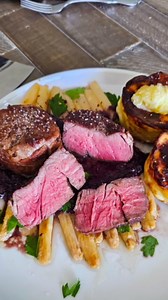 The Perfectly Wrapped Gift—Bacon-Wrapped Filet Mignon with Red Wine Onions and Scalloped Potatoes!