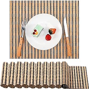 Thyle Set of 12 Bamboo Placemats Table Mat Wood Placemats Sushi Rolling Mat Japanese Style Anti Slip Washable Heat Resistant Woven Modern Placemats for Dining Room Kitchen Decoration, 11.8 x 14.6 Inch