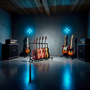 Swess Foldable 5 Multi Guitar Stand Rack, Space-Saving Black Instrument Holder with Rubber Protection for Home/Studio, Compact Musical Gear Storage