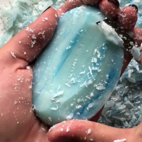 Satisfyingly Shredding Into Pieces Baby Blue Bar Soap