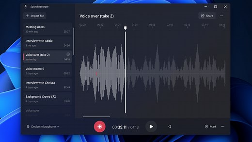 Windows 11: Neue Sound-Rekorder-App mit vielen Verbesserungen