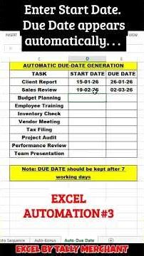 Excel Automation #3 Due date appear automatically! #excel #exceltips #excelautomation #shorts #reels