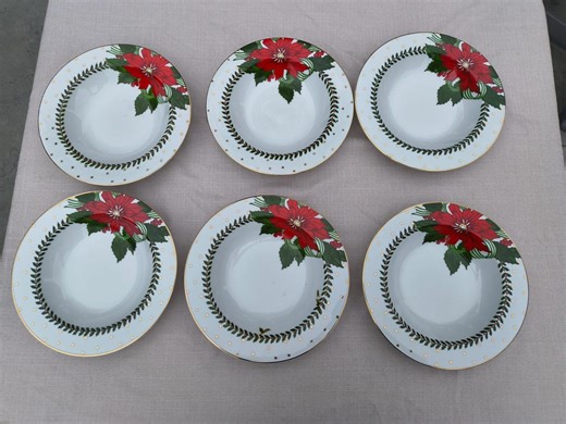 Set of 6 American Atelier Poinsettia Soup Bowls - Etsy