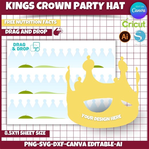 Editable Crown Party Hat Template: Canva, Cricut, Silhouette (digital Download) - Etsy