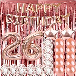Sweet 26th Birthday Decorations Party Supplies,Rose Gold Number 26 Balloons,26th Mylar Balloons Rose Gold Foil Fringe Curtains Photo Backdrop 26th Birthday for Women,Men