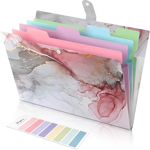 SKYDUE Ordnungsmappe A4, Mappe Mit Fächern, Dokumentenmappe Mit Etiketten, Postmappe Mappen Ordnersystem, Fächermappe Für Zuhause, Büro, Schule Und Auf Reisen (Marmorweiß)