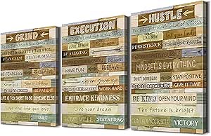 3 Pieces Inspirational Wall Decor Motivational Posters Positive Affirmations Quotes Wall Decor Grind Execution Hustle Art Office Pictures Inspirational Art for Office Ready to Hang (12''Wx16''Hx3)
