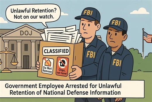 U.S. Department of Justice: Government Employee Arrested for Unlawful Retention of National Defense Information. https://midtowntribune.com/u-s-department-of-justice-information/ “The FBI arrested Ashley Tellis, a senior advisor at the Department of State and a contractor within the Department of Defense, for allegedly removing over a thousand pages of classified national defense information from government facilities and storing them in his home,” said Assistant Director Roman Rozhavsky of the 