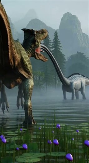 Allosaurus vs a curious Diplodocus in a Prehistoric World