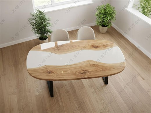 Handmade White Epoxy Resin Round Corner Dining Table: Modern Rustic - Etsy UK