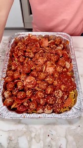 115K views · 1K reactions | easy meat lover's pasta I make an easy meat lover's pasta with penne, pepperoni, meatballs, cheese, sauce and more all in one pan This original video was produced by Network Media, LLC and Nebby's America | Home Hacks & Easy Snacks | Facebook