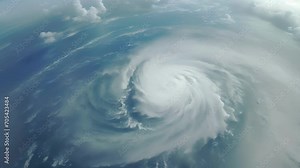 Aerial footage captures the force of a cyclone as it lashes the vast blue waters below.
