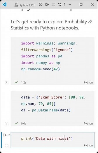 Python Jupyter Notebook Setup for Probability and Statistics
