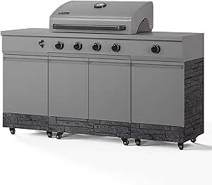 Tytus Fresno 5-Burner Propane or Natural Gas Island Grill – 864 sq. in. Cooking, 48,000 BTU Main + 12,000 BTU Side Burner, Porcelain Grates, Storage Cabinets, Semi-Portable - GM/Graphite Stone
