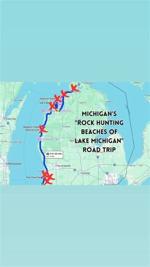 Rockhound roadtrip! The petoskey stones of the Great Lakes area are known for their honeycomb patterns and fantastic structural preservstion. But that’s not all you might find amongst the shores….rockhound the Lake Michigan trail and agates, jaspers, and more await! Michigan’s Lake Michigan “Rock Hunting” Beaches Road Trip leads you to eight of the most stone-covered beaches along the state’s Lake Michigan coast where you can find some of the most beautiful rocks! At Deerlick Creek Park Beach, t