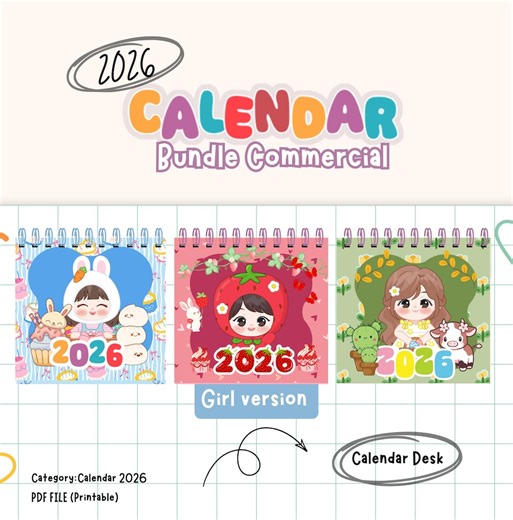 Mini Desk Calendar Girls Printable 2026 PDF for Gift and Commercial Use - Etsy