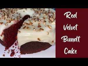 Southern Red Velvet Bundt Cake with Cream Cheese Icing topped with Pecans