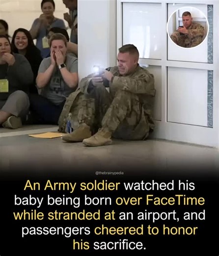 Indian Vision on Instagram: "An Army soldier experienced the birth of his child in an unexpected way while stranded at an airport. According to BBC, Brooks Lindsey of the Mississippi National Guard was delayed at Dallas Fort Worth International Airport when his wife went into labor back home in Brandon, Mississippi. Sitting on the floor of the terminal, he connected through FaceTime and watched as his daughter was born. According to USA Today, passengers nearby noticed what was happening and beg