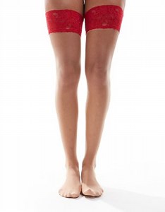 Ann Summers lace top hold ups in red  | ASOS