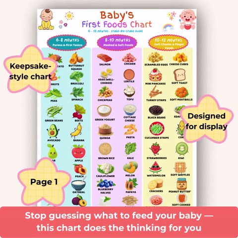 Baby First Foods Chart Printable, Starting Solids Food Guide PDF, Baby Led Weaning Stage Chart, 6-12 Month Feeding Guide - Etsy