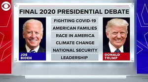 3K views · 30 reactions | FINAL FACE-OFF: Tonight’s debate between Pres. Trump and Joe Biden will be divided into six segment, each 15 minutes long. The Commission on Presidential Debates announced that each candidate will have two minutes of uninterrupted speaking time at the beginning of each segment. | CBS Evening News | Facebook