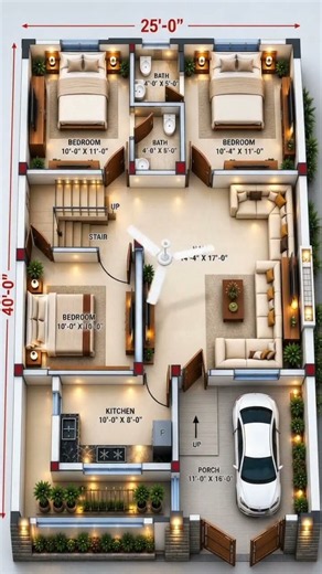25×40 Modern 3BHK House Plan | Luxury Floor Plan with Car Parking | Dream Home Design