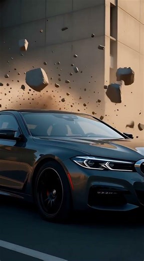 BMW Luxury Sedan Escaping Controlled Demolition Debris in Cinematic Motion