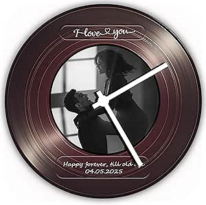 Customizable Wall Clock - Personalized Photo with Frame Round Silent Non-Tick Sublimation Clock - HD Scratch Resistant Tempered Glass for Kitchen Living Room or Farmhouse Family Tree Wall Decor