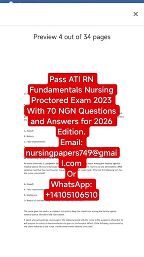 Pass ATI RN Fundamentals Nursing Proctored Exam 2023 With 70 NGN Questions and Answers 2026 Edition