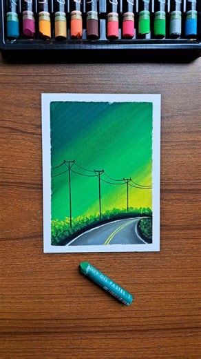 🎨 Easy Road Painting | Oil Pastel Art