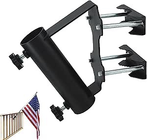 Heavy Duty Flagpole Mount Bracket for Balcony Railing Truck Flag Pole Holder Clamp,Flag Pole Holder for Outside House,Horizontal and Vertical Railings Installation,Wind Resistant,Rust Free