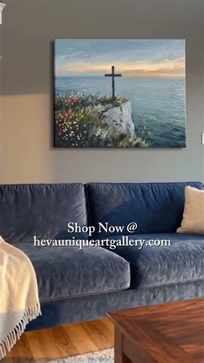 Cross on Cliff Ocean Canvas | Christian Landscape Wall Art