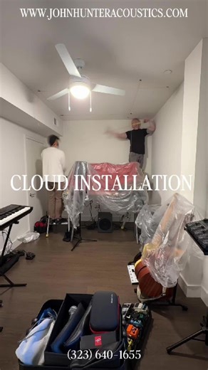 Cloud Install Timelapse Here’s a timelapse of the Custom 48 × 63 inch Cloud being installed for @samshi.music in Los Angeles. For clouds this size we use a suspended hardware system that lets us set height and alignment over the mix position, which helps manage vertical reflections and keeps the listening area more controlled and accurate. This studio is being treated with a mix of 4 inch and 8 inch Ultacoustic All Broadband Bass Traps in our Fabric Upgrade options Dulce Spa and Dulce Marble, in