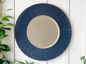 Navy Blue Wall Mirror, Beaded Round Living Room Mirror, Retro Wall Decor, Circle Handmade Gift, Entryway Home Boho Decoration, New Home Gift - Etsy