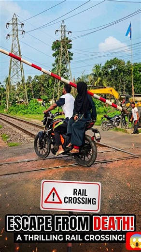 Bike passing rail crossing dangerously!!! #shorts #ytshorts #railway