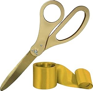 25'' Gold Ribbon Cutting Ceremony Kit – Giant Golden Scissors with Gold Satin Ribbon for Inaugurations & Grand Opening Events