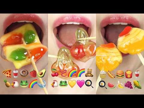 asmr COLORFUL JELLY TANGHULU EMOJI FOOD COLLECTION MUKBANG 알록달록 젤리 탕후루 모음집 eating sounds