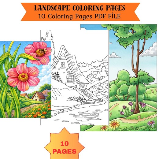 Coloring Book for Adults and Children: Landscape Coloring Pages - Etsy