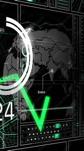 Vertical video: On load globe rotating, ring HUD expanding while green graph rising for monitoring