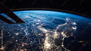 Planet Earth at night seen from space in real time. View from International Space Station. Public Domain images from Nasa