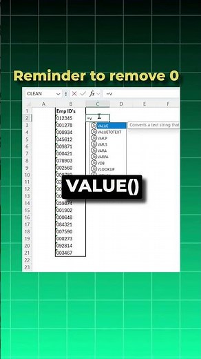Excel Fix: Remove Leading Zeros in 1 Second (VALUE Formula)