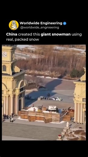 WORLDWIDE ENGINEERING 🌍 on Instagram: "Sometimes imagination becomes monumental. In China engineers and builders constructed a giant snowman using real packed snow. The structure is massive, as tall as a house, and required cranes and careful planning to stack and shape each section safely. Watching it rise from the ground to its final towering form shows how creativity and engineering can turn even snow into a large scale spectacle. This project is a reminder that engineering is not only about