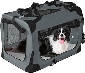 PET Foldable Dog Crate Folding Soft Dog Crate with Carrying Bag Dog Home & Dog Travel Crate Indoor & Outdoor Pet Home (Grey, L-30 L x 20" W x 19" H)