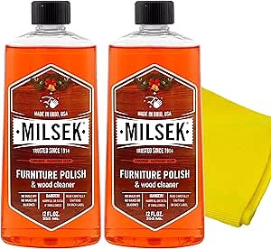Milsek Furniture Polish and Wood Cleaner with Cinnamon Raspberry Scent - for Home and Household from Hardwood Floors to Kitchen Cabinets - 12 Fl Oz (Pack of 2) with Microfiber Towel