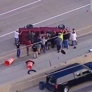 When a pickup truck blew a tire and rolled over, a group of strangers rushed to save the driver https://cnn.it/2YektmG | CNN