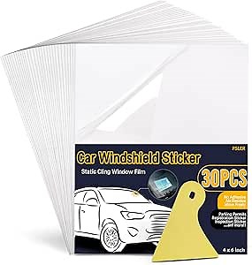 PSLER Car Windshield Sticker, Windshield Applicator, Clear Window Cling Car Inspection Sticker Holder Static Cling Window Film for Cars 30PCS 4 x 6 inch Static Cling Vinyl for Pass Holder